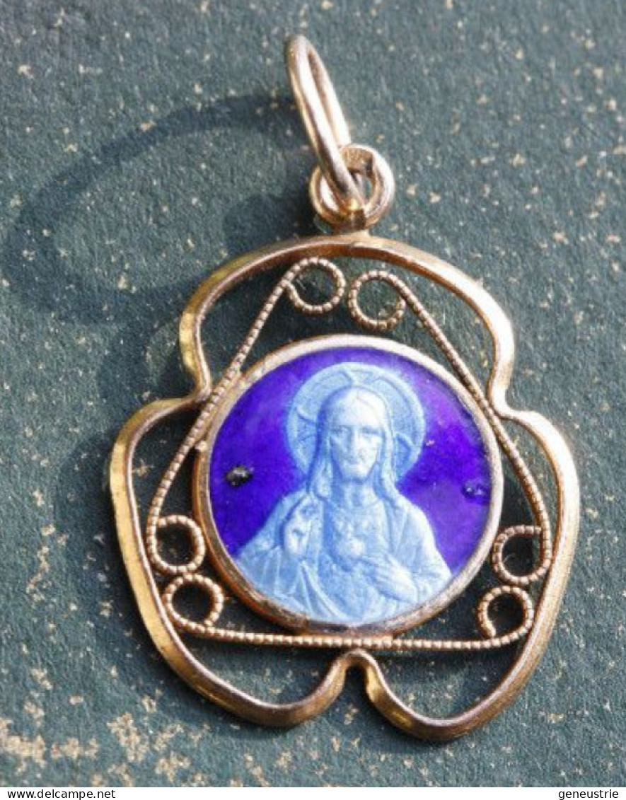 Pendentif Médaille Religieuse Doré Et émaillé Début XXe "Jésus Christ / Vierge à L'Enfant" - Religious Medal - Religión & Esoterismo