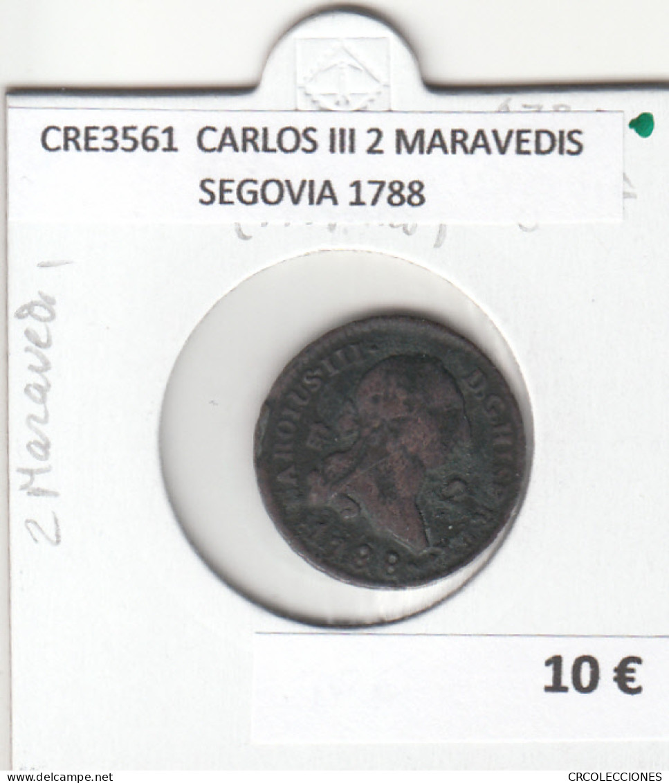 CRE3561 MONEDA ESPAÑA CARLOS III 2 MARAVEDIS SEGOVIA 1788 - Otros & Sin Clasificación