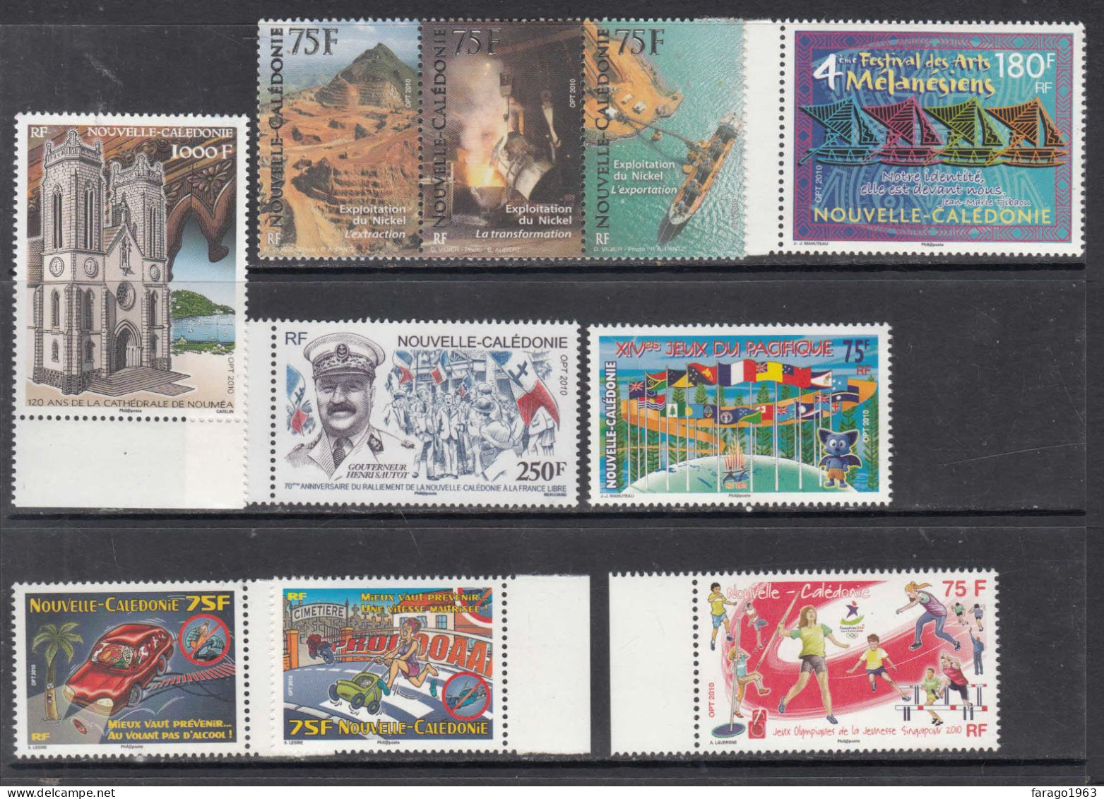 2010 New Caledonia Collection Of 10 Different Mining Cathedral Flags Road Safety MNH @ BELOW FACE VALUE - Neufs