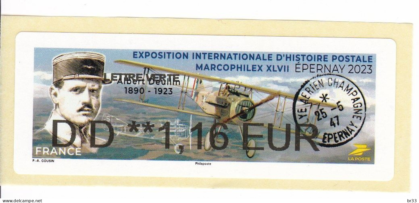 LISA ATM Exposition Marcophilex Epernay 2023 Lettre Verte  Theme Aviation Lettre Verte 1,16 - 2010-... Viñetas De Franqueo Illustradas