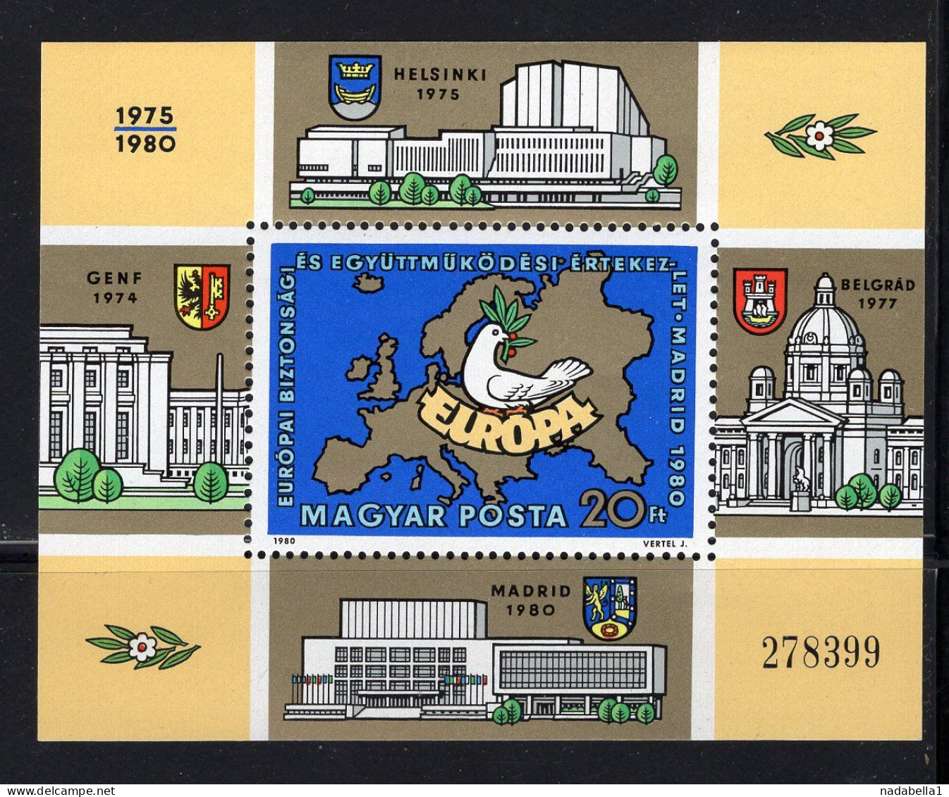 1980. HUNGARY,EUROPE PEACE CONFERENCES,20 FT. STAMP,MNH - Nuovi