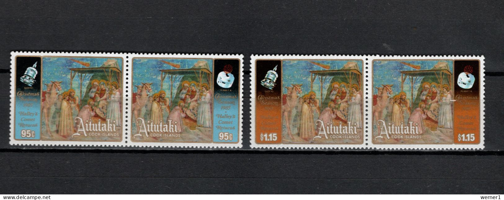 Aitutaki 1985 Space Halleys Comet, Paintings Set Of 4 MNH - Oceanië