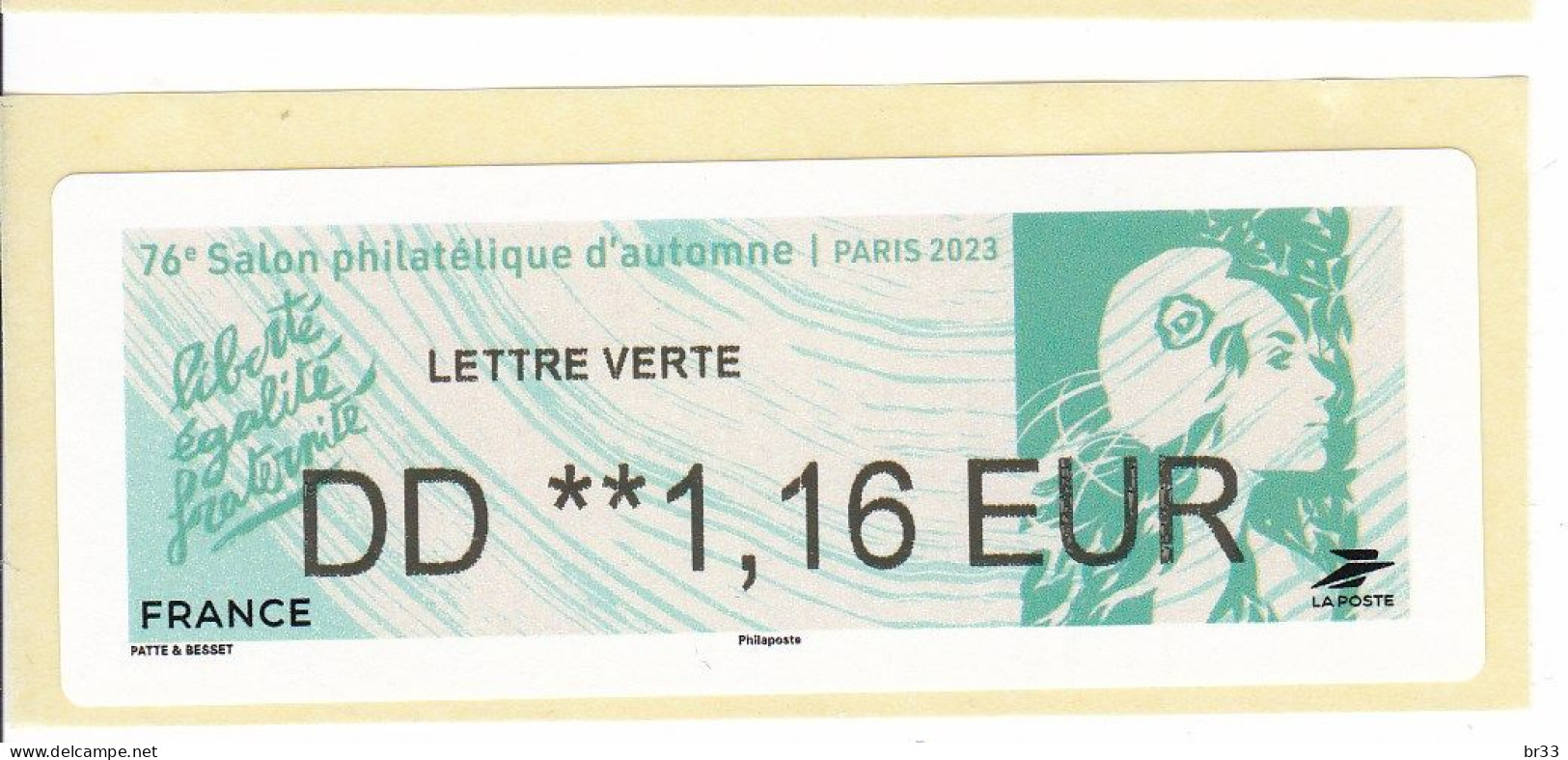 LISA ATM 76eme  Salon D'automne Marianne De L'avenir  2023 Lettre Verte 1,16 - 2010-... Illustrated Franking Labels