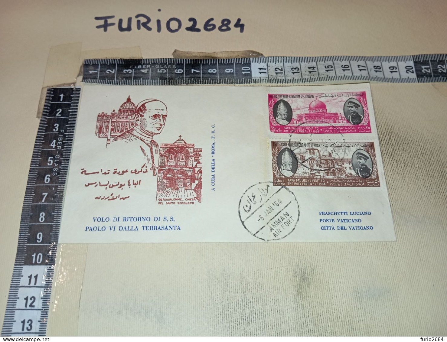 HB12596 FDC ROMA TIMBRO ANNULLO CITTA' DEL VATICANO 1964 VOLO DI RITORNO DI PAPA PAOLO VI DALLA PIETRASANTA - FDC