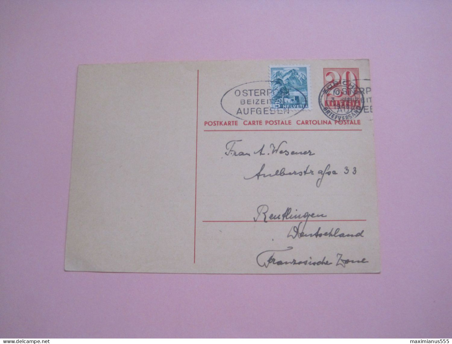 Switzerland Post Carte To Germany 1949 - Gebraucht