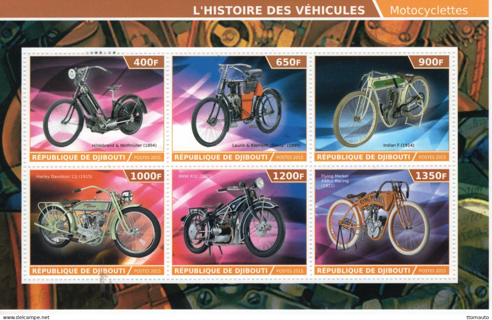 L'Histoire Des Vehicules - Motocyclettes - Indian-Harley-BMW-Flying Merkel - 6v Sheet Neuf/Mint/MNH - Motorbikes