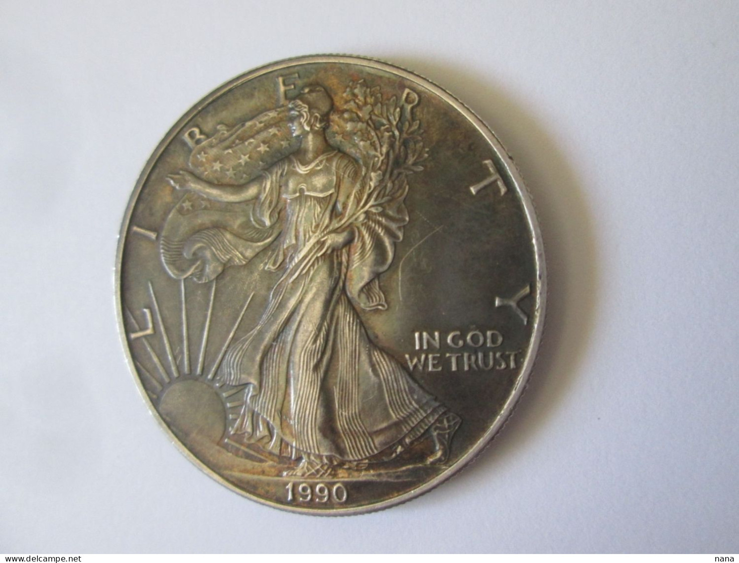 USA 1 Dollar American Silver Eagle 1990 Silver Coin 999 Very Nice Special Patina,weight=31.40 Gr,diameter=40 Mm - Collezioni