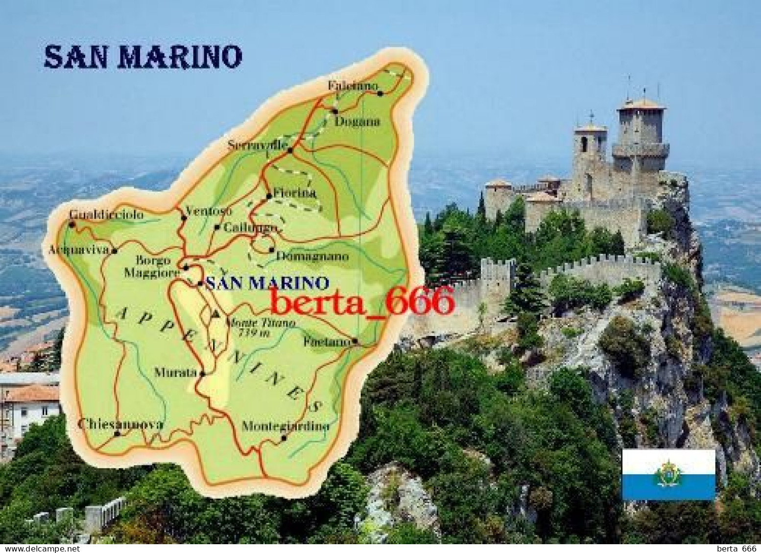 San Marino Country Map New Postcard * Carte Geographique * Landkarte - Saint-Marin