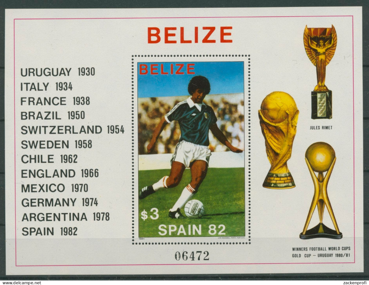 Belize 1981 Fußball-WM In Spanien Spieler Pokale Block 46 Postfrisch (C22515) - Belice (1973-...)