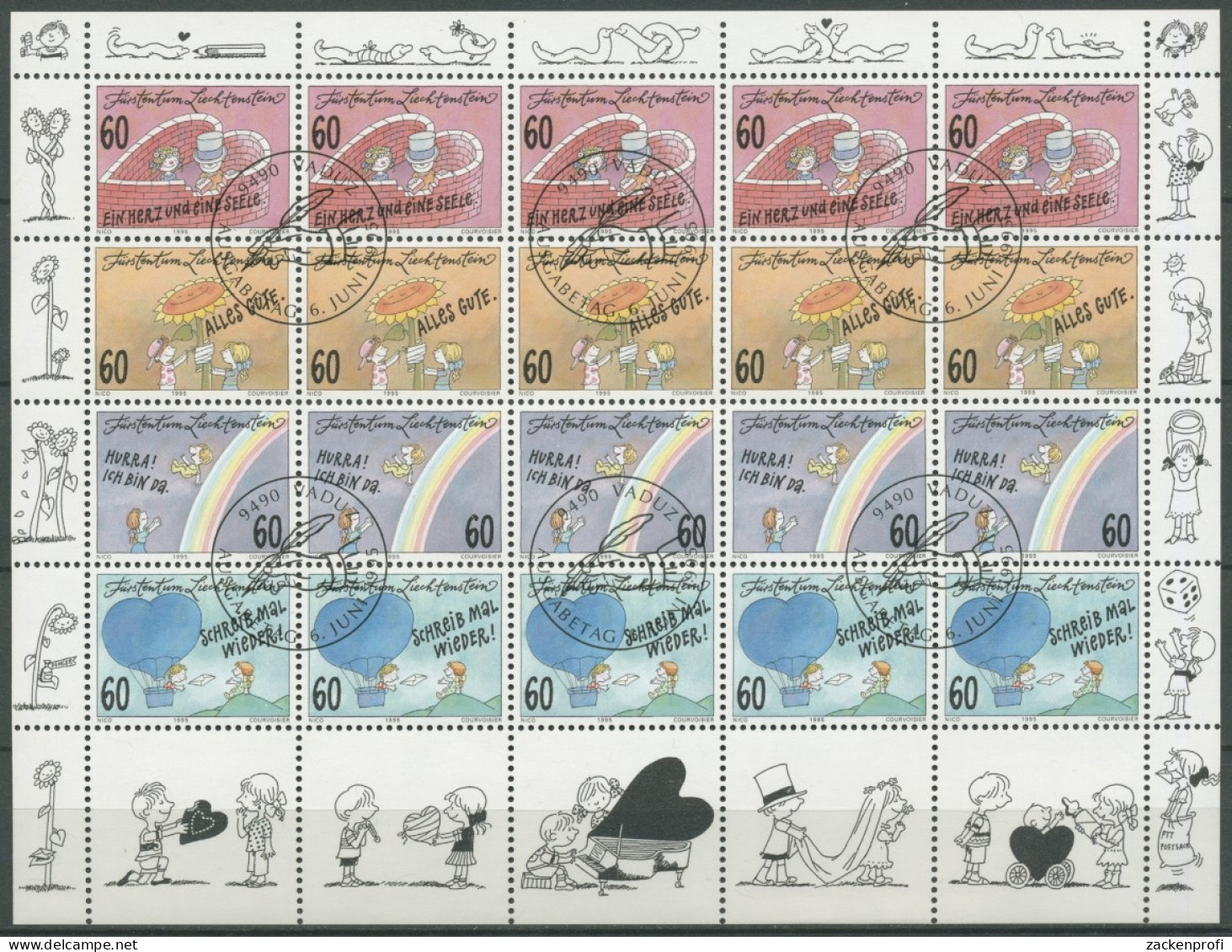 Liechtenstein 1995 Grußmarken 1111/14 ZD-Bogen Gestempelt (C16275) - Blocs & Feuillets
