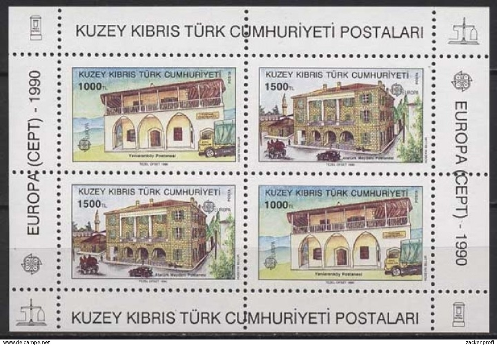 Türkisch-Zypern 1990 Europa Postalische Einrichtungen Block 8 Postfr. (C14889) - Neufs