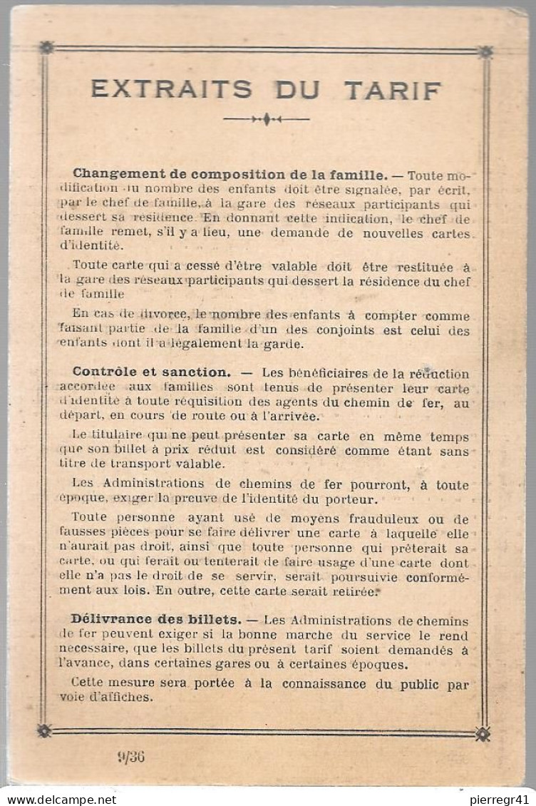 CARTE D IDENTITE 1937_GRANDS RESEAUX FRANCAIS Et CHEMINS De FER ALGERIENS-TBE/RARE - Autres & Non Classés