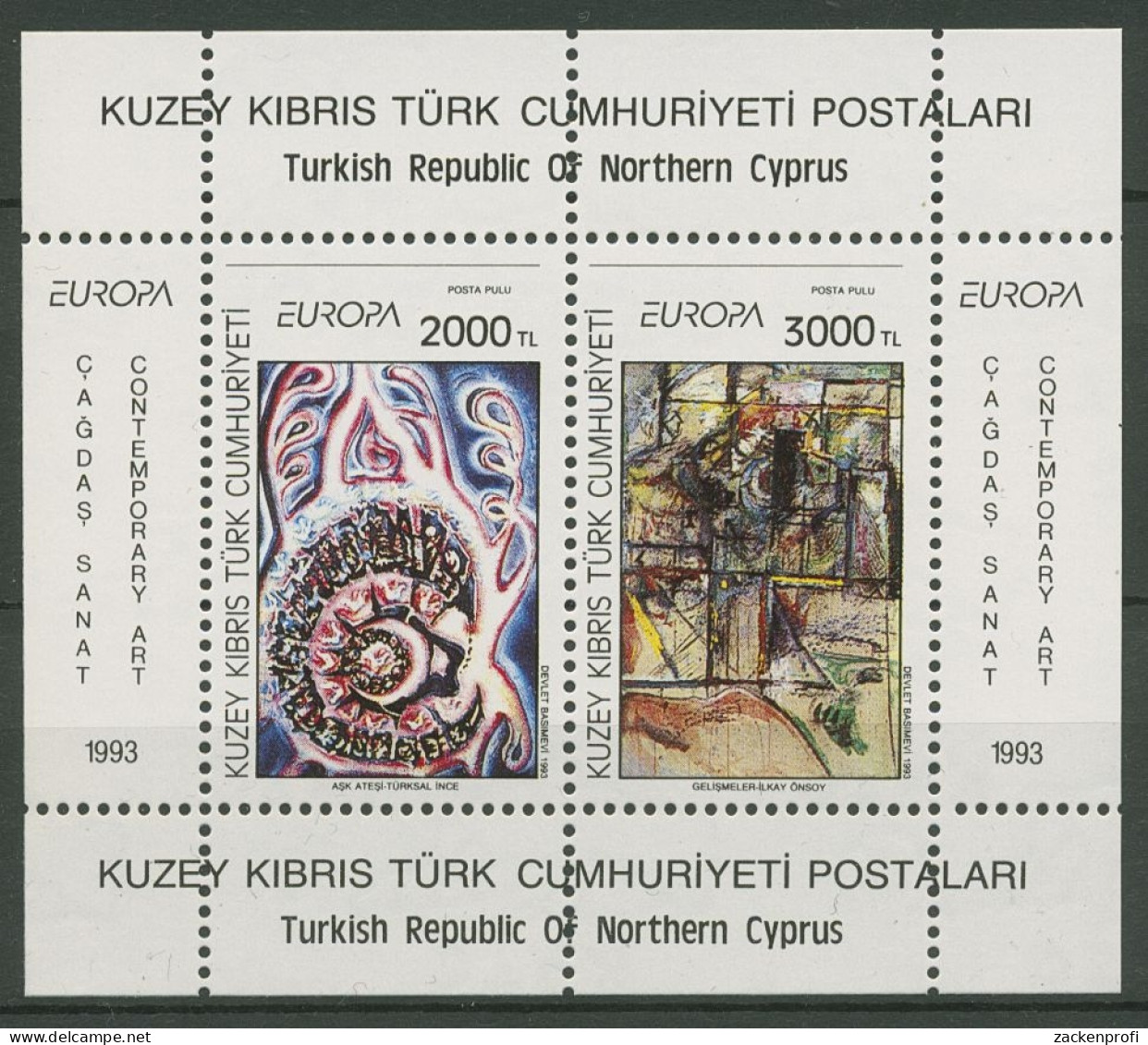 Türkisch-Zypern 1993 Europa CEPT Zeitgen. Kunst Block 12 Postfrisch (C90365) - Nuevos