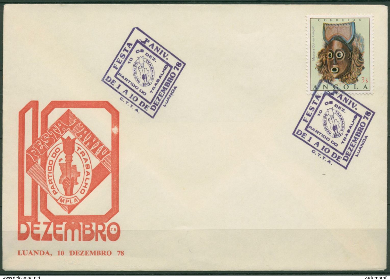 Angola 1978 Masken Volksbewegung 609 Auf Brief (X60942) - Angola