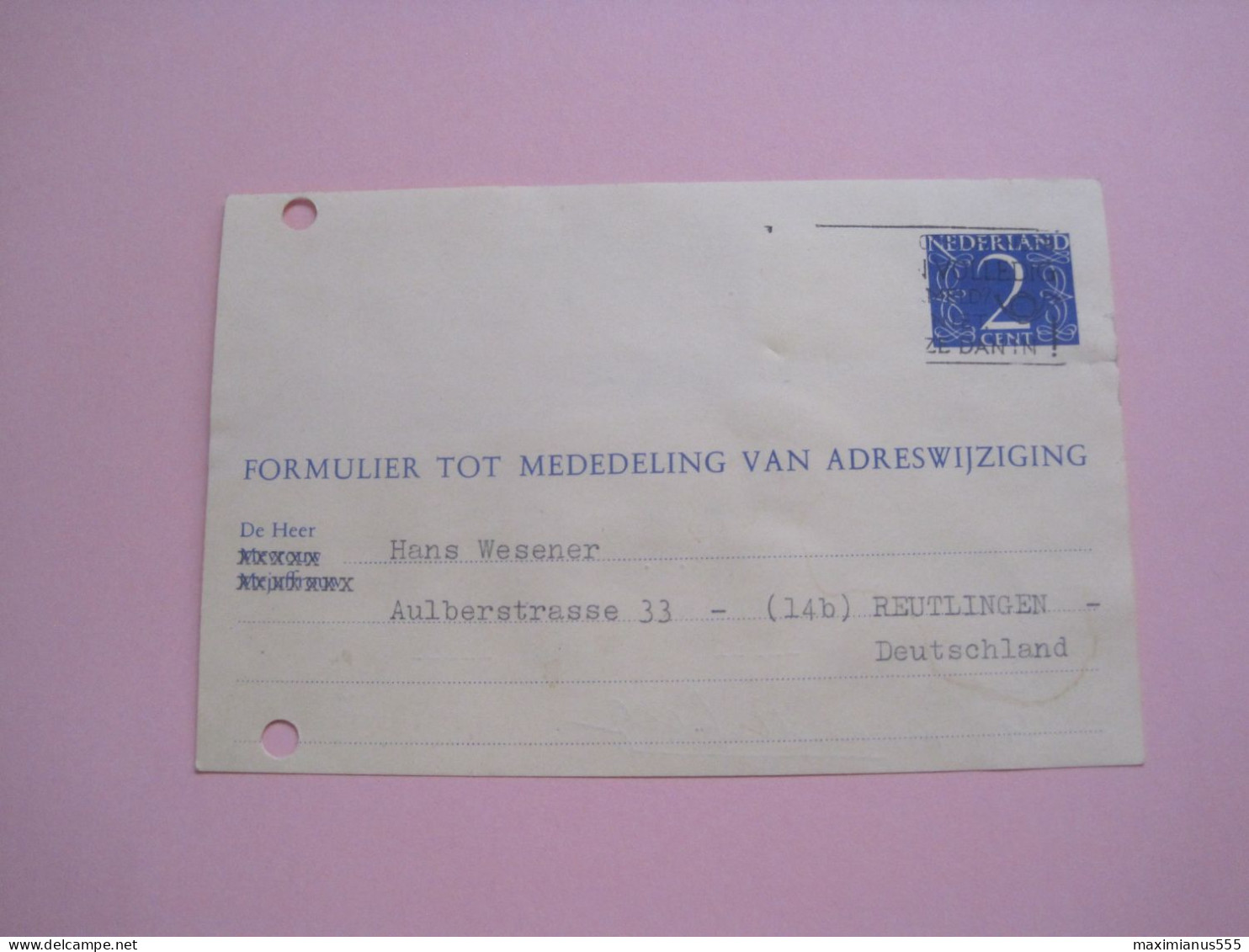 Netherlands Postcart  To Germany 1956 - Unused Stamps