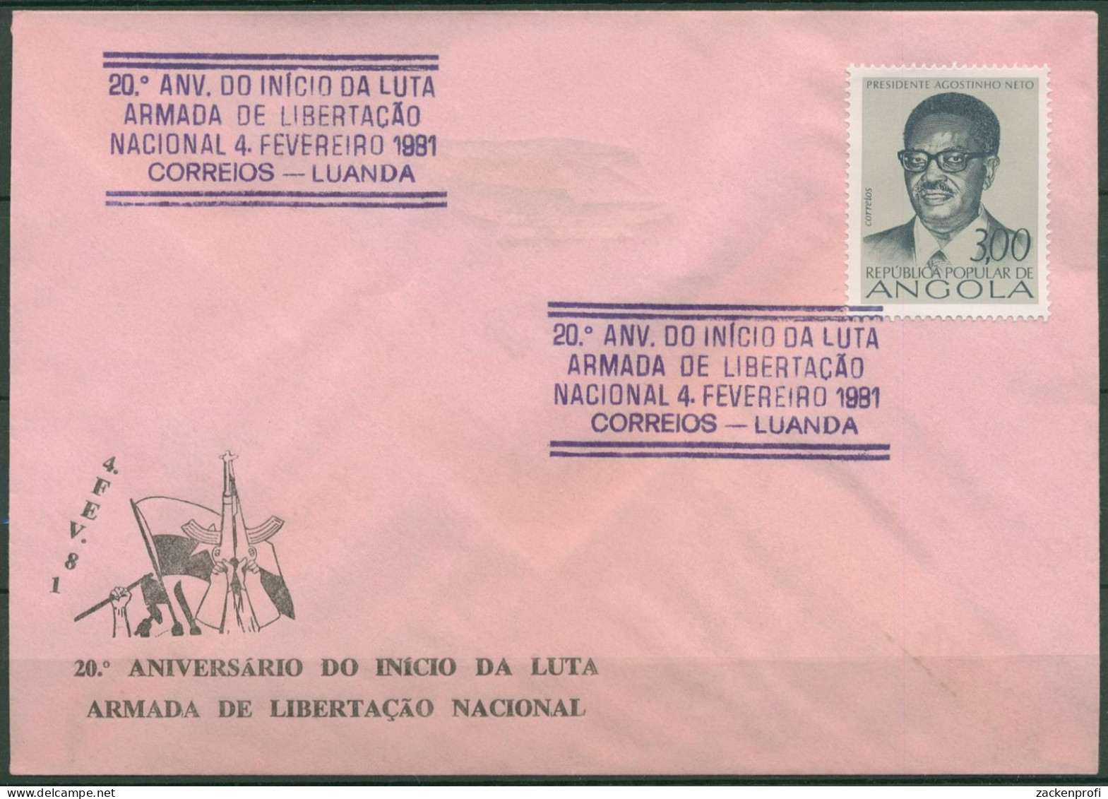 Angola 1976 Ein Jahr Unabhängigkeit Präsident Neto 614 Auf Brief (X61004) - Angola