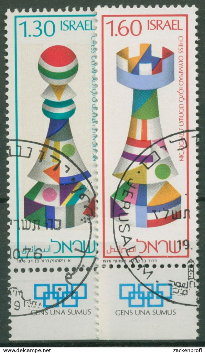 Israel 1976 Schacholympiade Schachfiguren 685/86 Mit Tab Gestempelt - Gebraucht (mit Tabs)