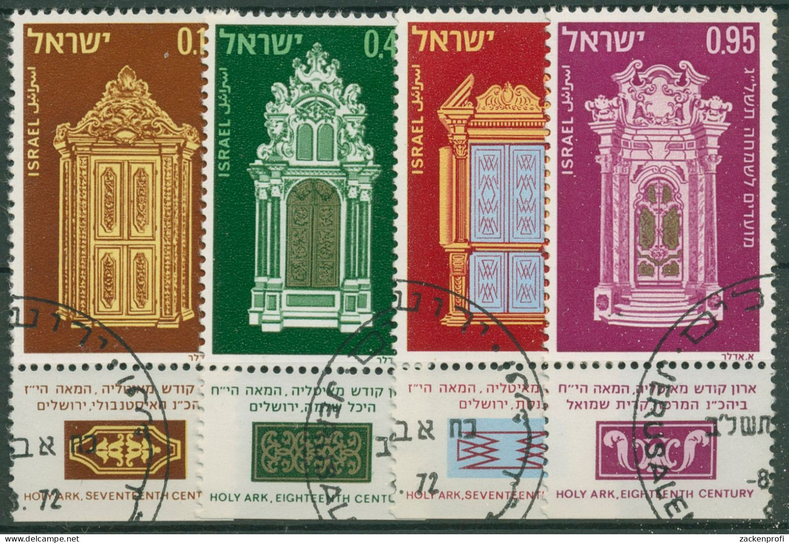 Israel 1972 Jüdische Festtage Italieni. Thoraschreine 565/68 Mit Tab Gestempelt - Gebruikt (met Tabs)