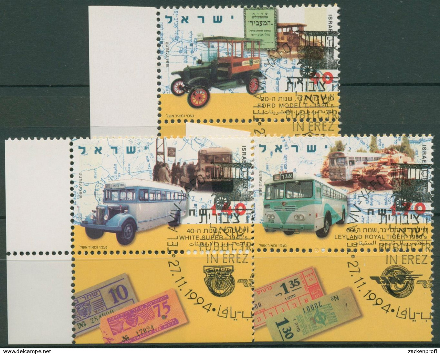Israel 1994 Fahrzeuge Personenverkehr 1318/20 Mit Tab Gestempelt - Used Stamps (with Tabs)