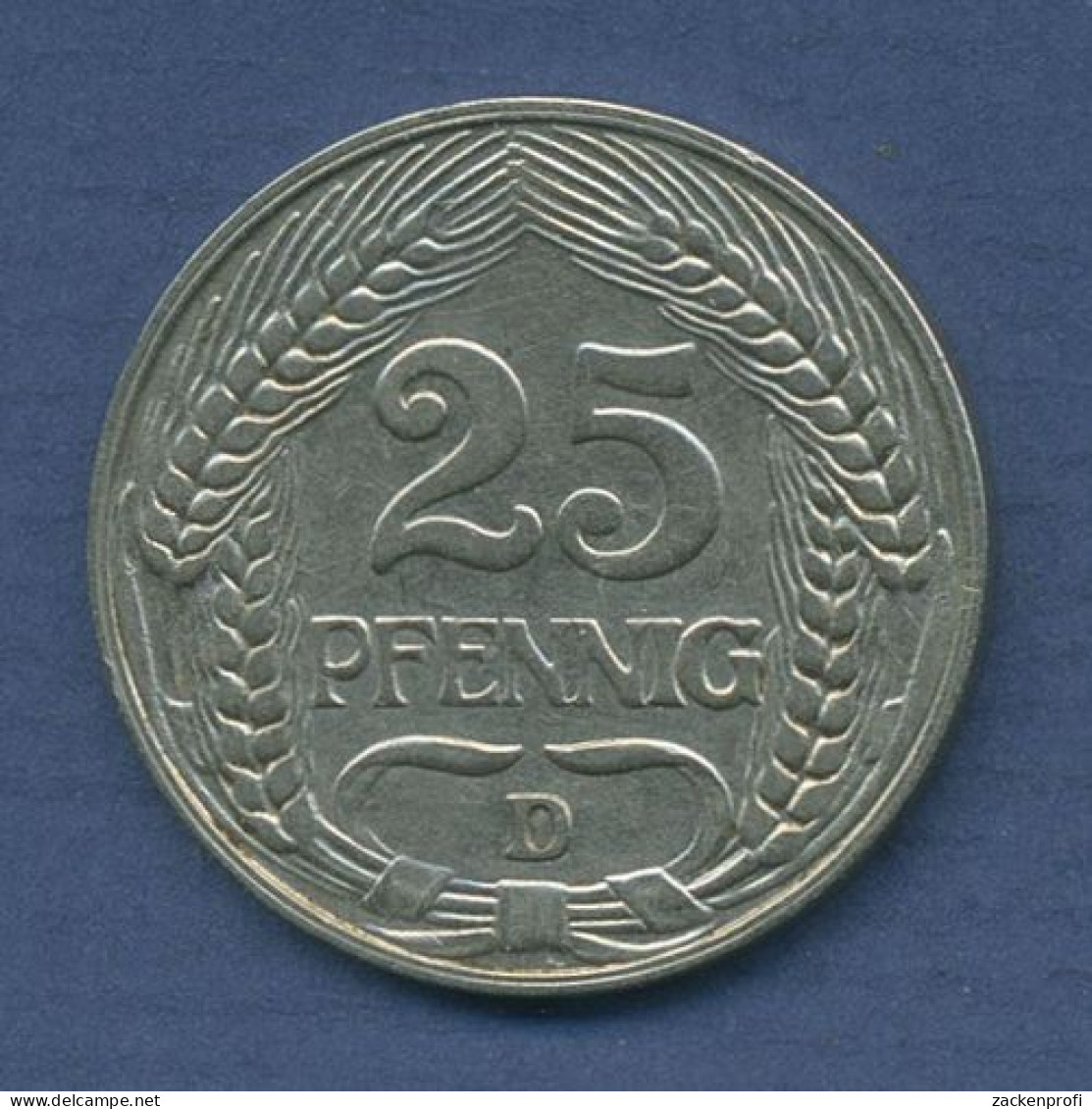 Deutsches Reich 25 Pfennig 1909 D, Kursmünze Nickel, J 18, Ss+ (m3439) - 25 Pfennig