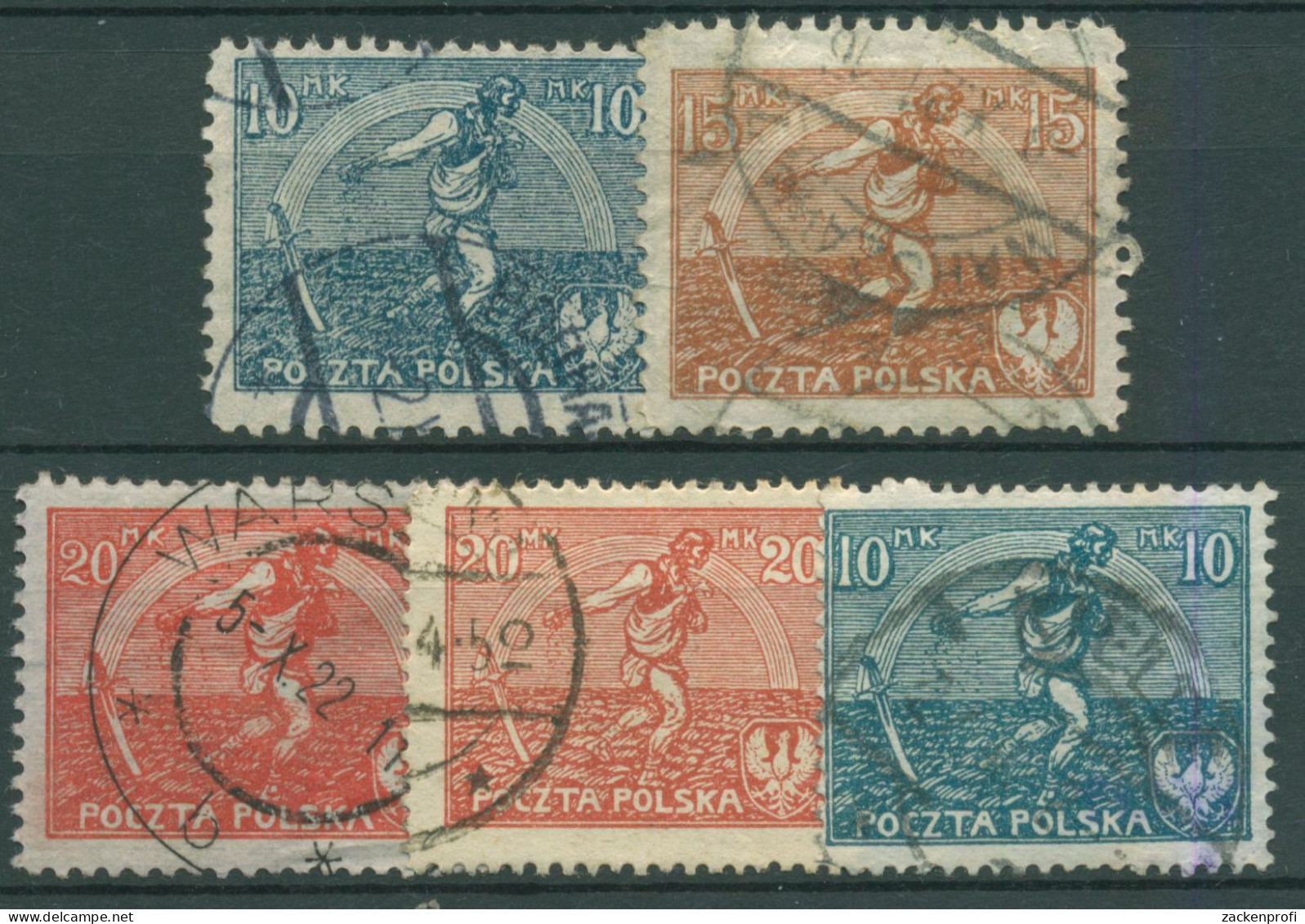 Polen 1921/22 Freimarken Sämann 158/63 Gestempelt - Gebraucht