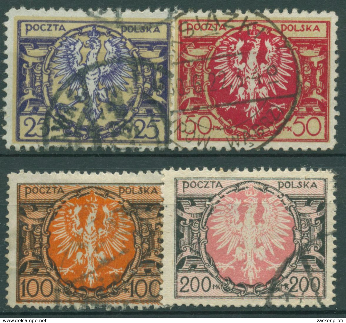 Polen 1921 Großer Adler Auf Schild 171/74 Gestempelt - Used Stamps