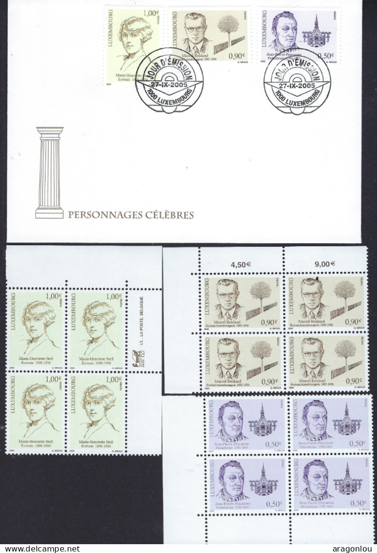 Luxembourg - Luxemburg -  FDC  2005   3 X  Blocs à 4   MNH**  Personnages Célébres - FDC