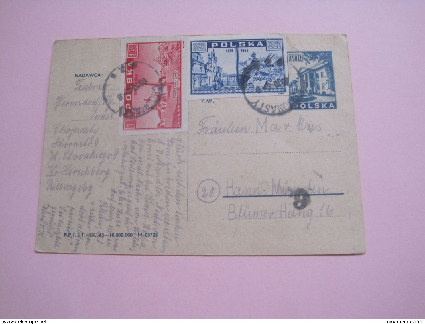 Poland Postcart To Germany 1946 - Oblitérés
