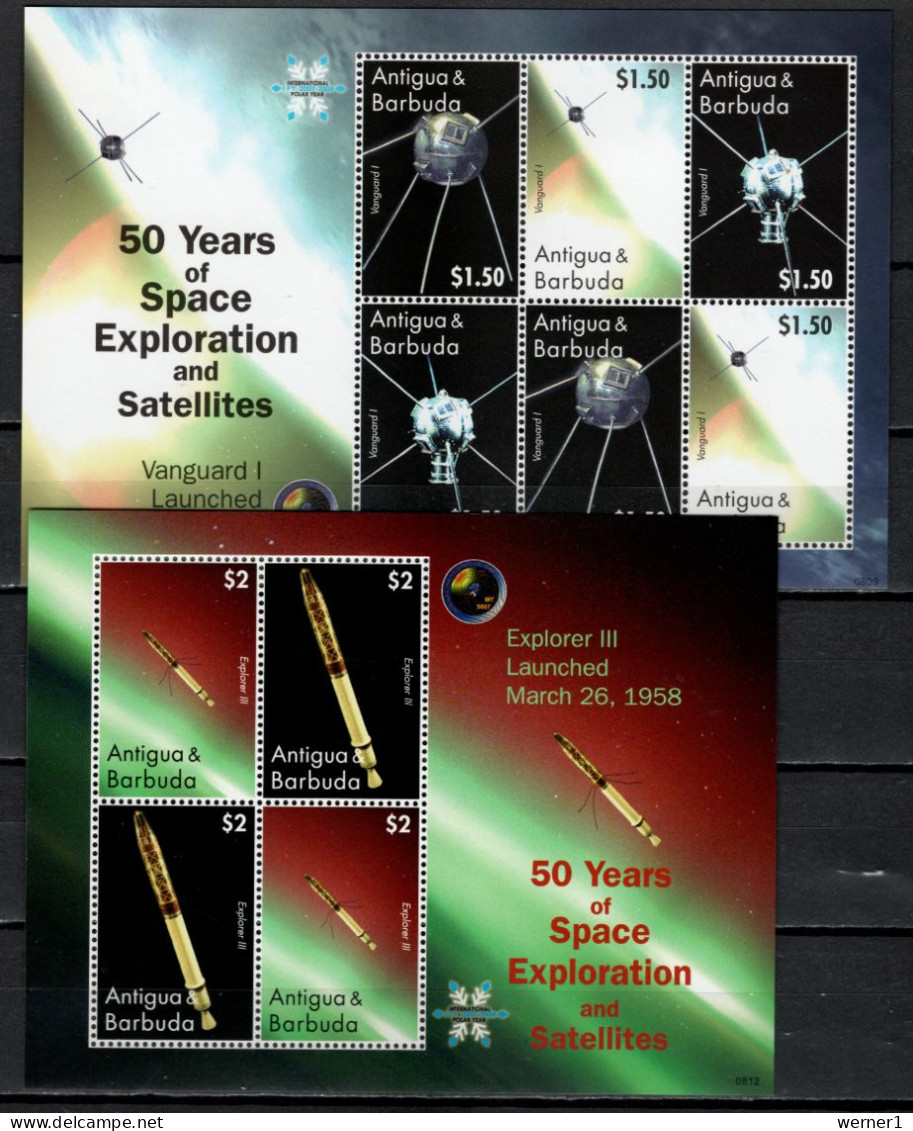 Antigua 2008 Space Research 50th Anniversary 2 Sheetlets MNH - América Del Norte