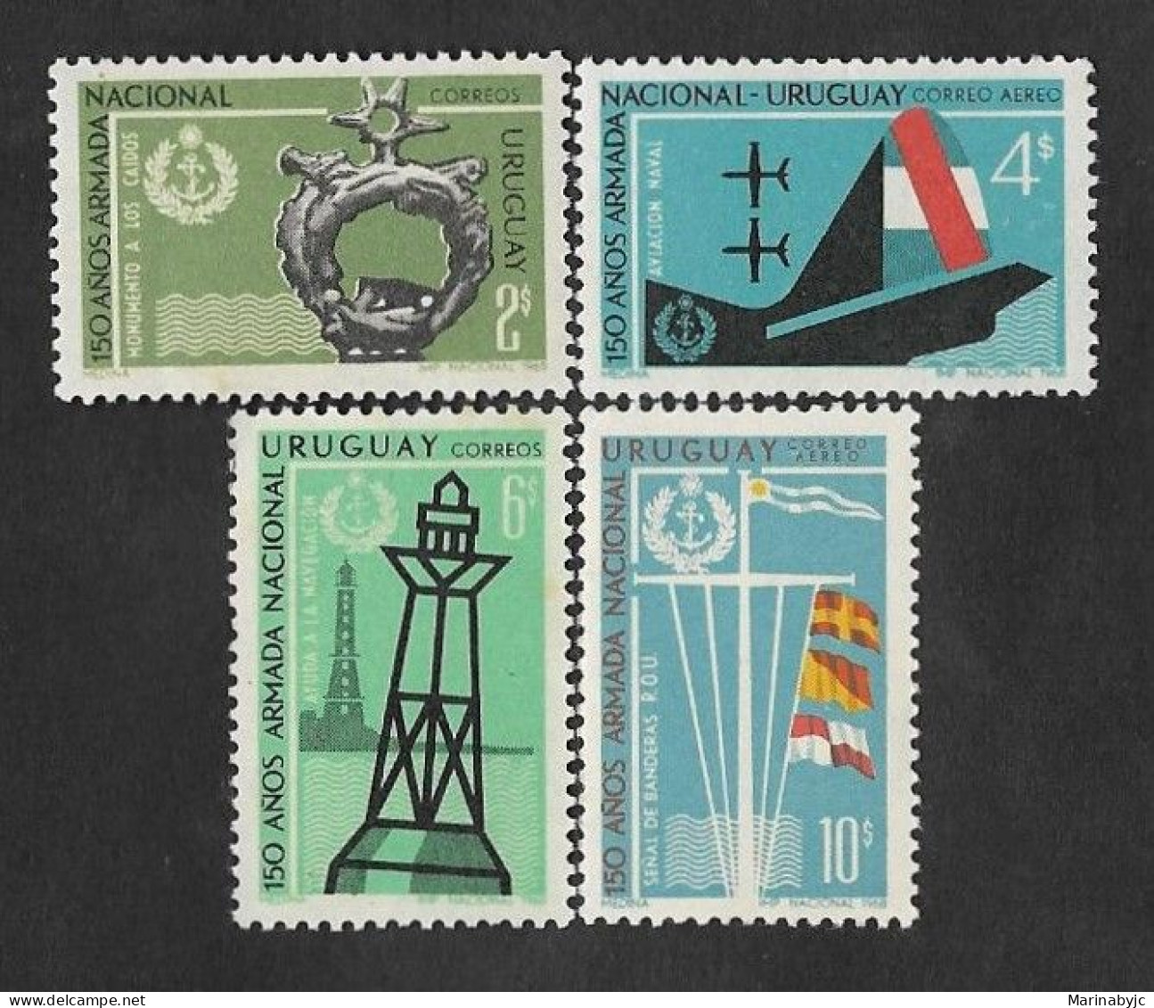 SD)1968 URUGUAY COMPLETE SERIES, 150° YEARS OF THE NATIONAL NAVY, 4 STAMPS MNH - Uruguay