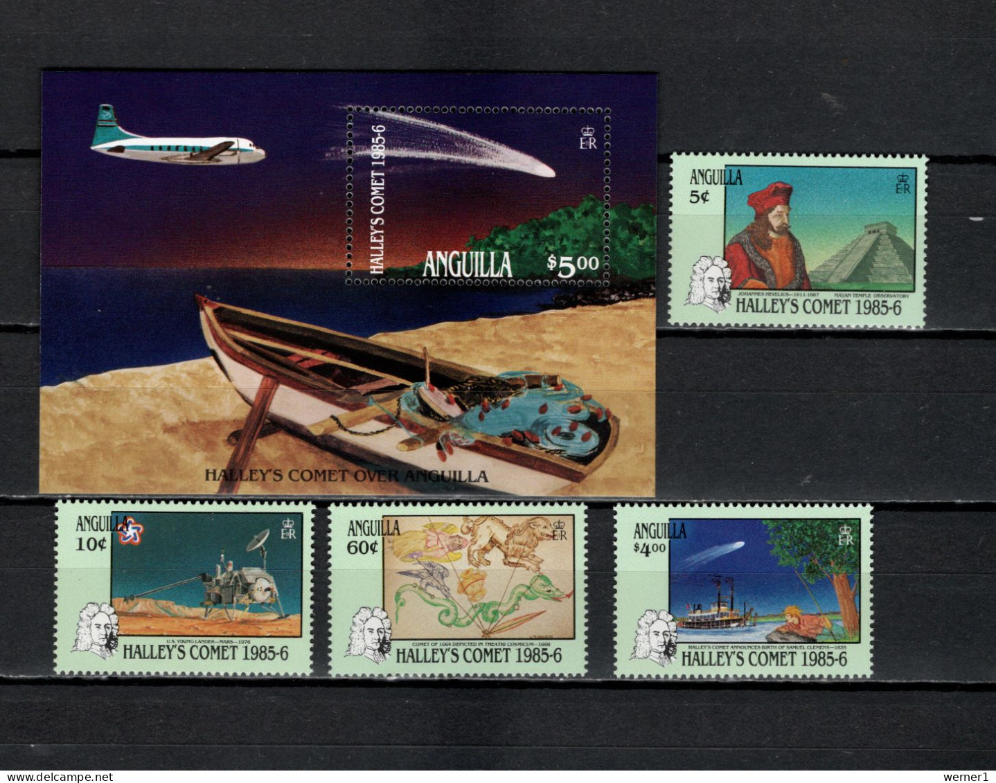 Anguilla 1986 Space, Halley's Comet Set Of 4 + S/s MNH - North  America