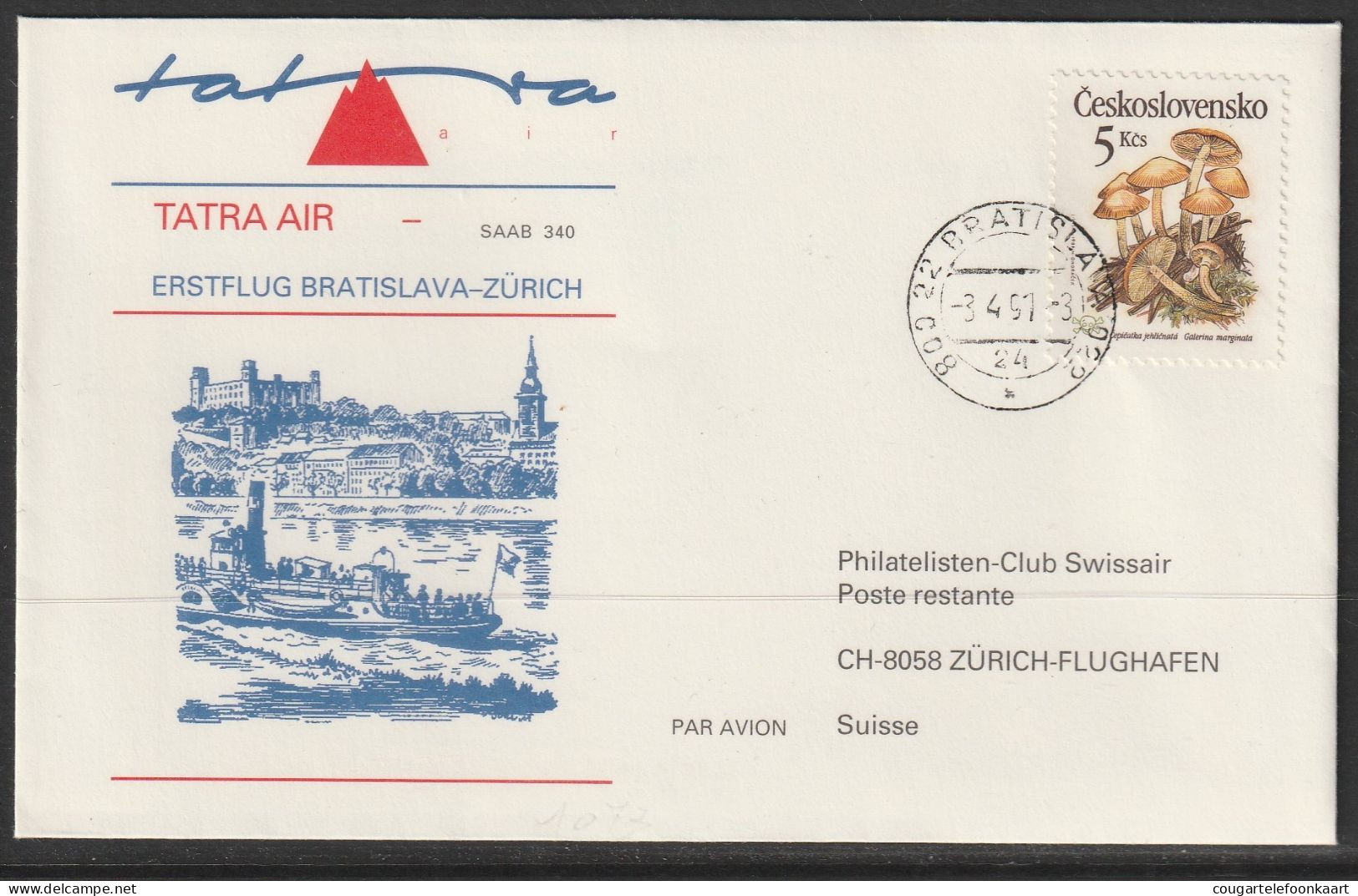 1991, Tatra Air, Erstflug, Bratislava - Zürich - Airmail