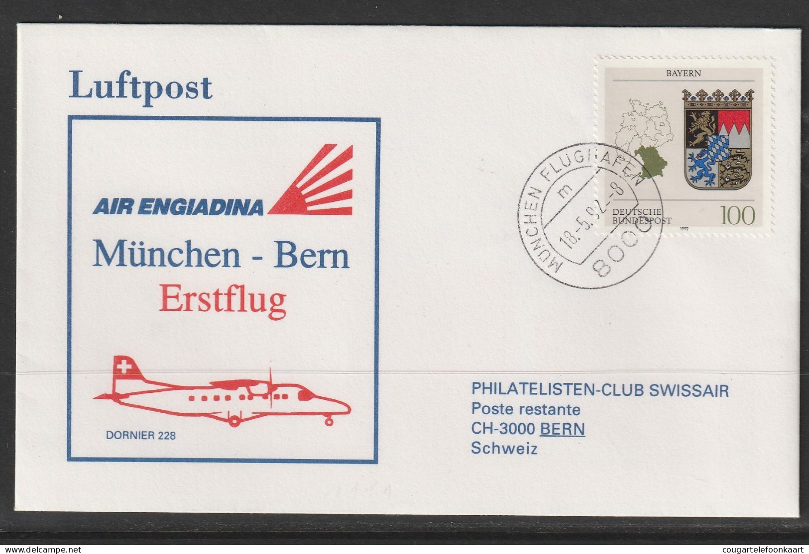1992, Air Engiadina, Erstflug, München - Bern - Erst- U. Sonderflugbriefe