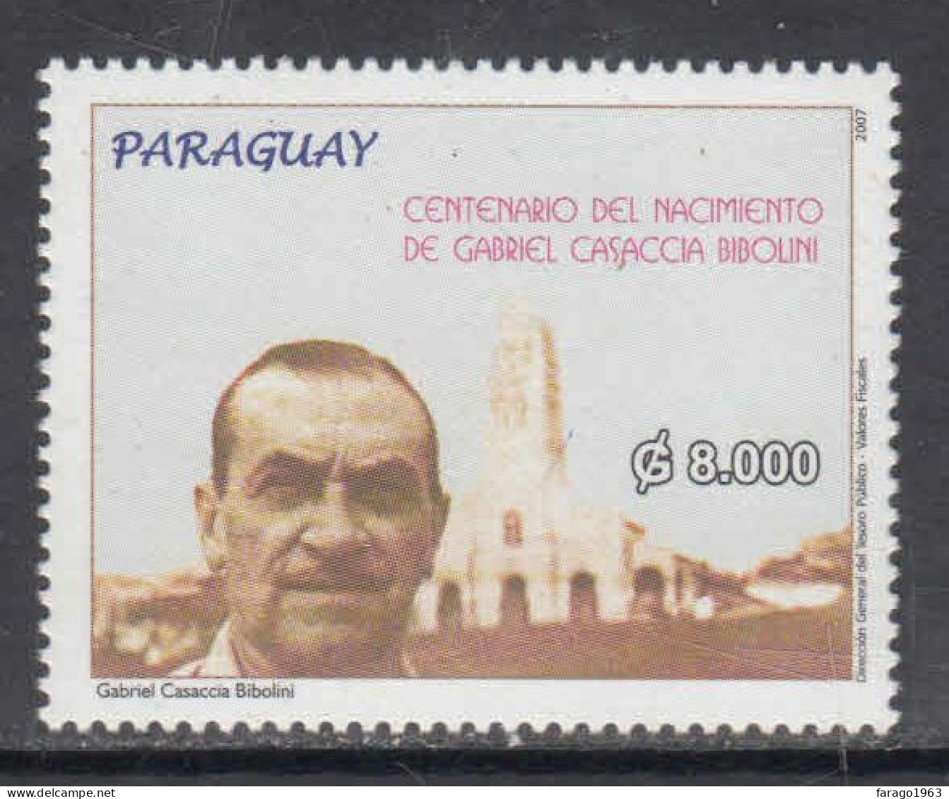 2007 Paraguay Bibolini Writer Literature Books Complete Set Of 1  MNH - Paraguay