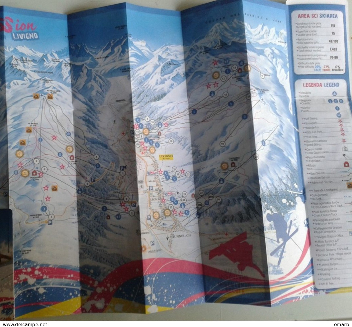 Alt743b Ski Area Pocket Map, Mappa Piste Sci, Impianti Risalita Skilift Cablecar Comprensorio Sciistico Livigno - Sports D'hiver