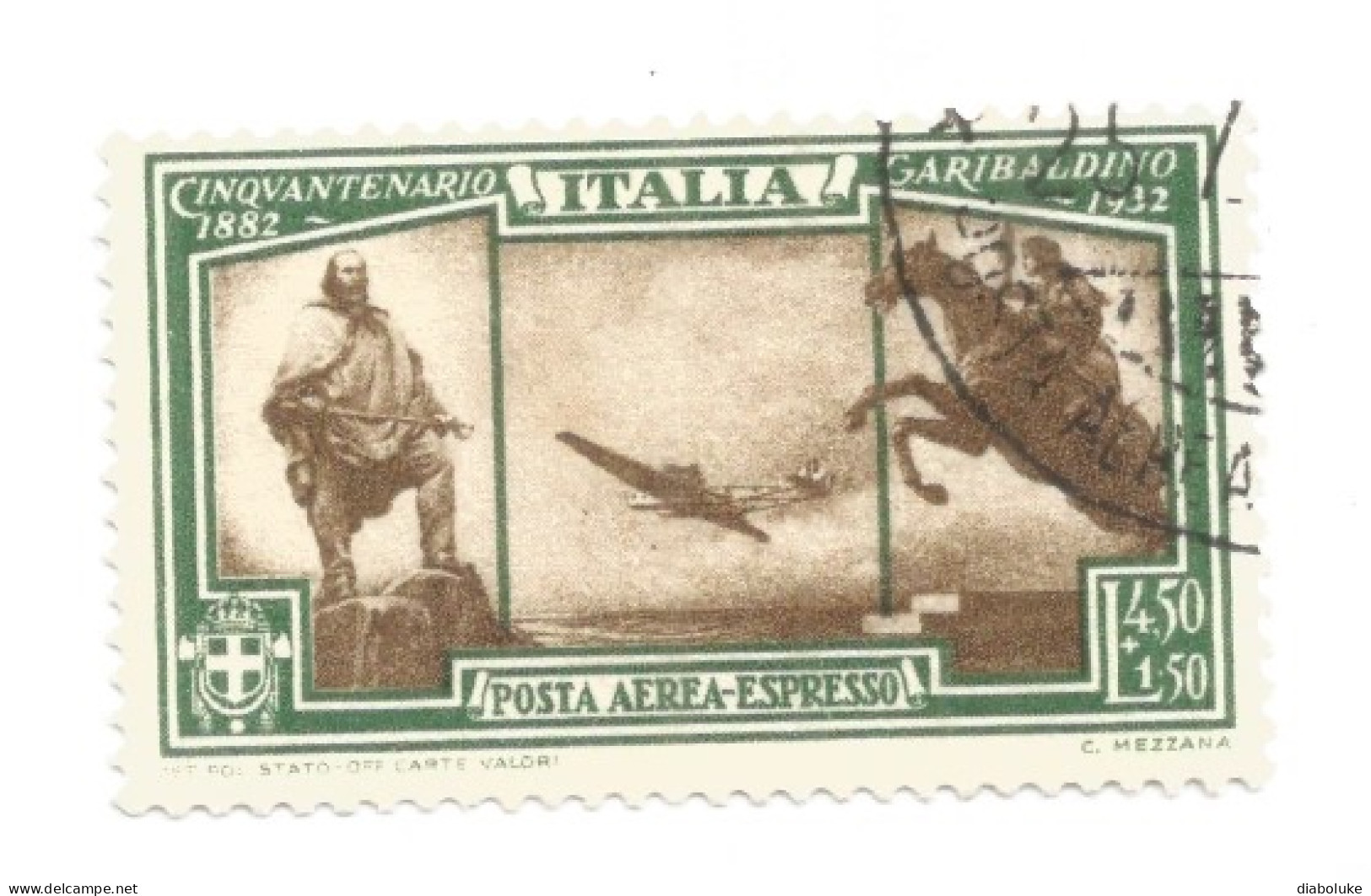 (REGNO D'ITALIA) 1932, MORTE GIUSEPPE GARIBALDI, ESPRESSI AEREI - Serie Di 2 Francobolli Usati, Annulli Da Periziare - Airmail