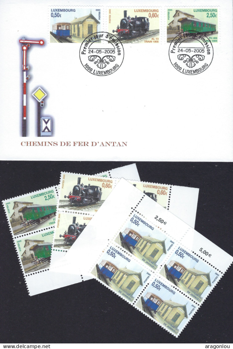 Luxembourg - Luxemburg -  FDC  2005   3 Blocs  à 4   MNH**    CHEMIN DE FER D'ANTAN - FDC