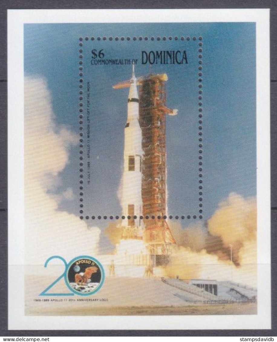 1989 Dominica 1237/B155 20 Years Of Apollo 11 Moon Landing 6,50 € - Amérique Du Sud