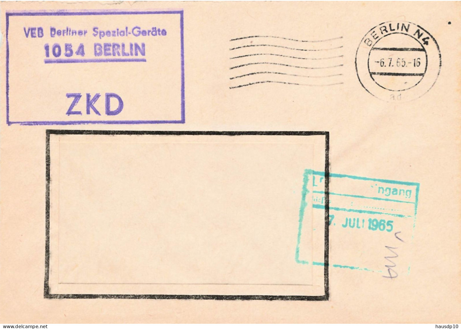 DDR Brief ZKD 1965 VEB Berliner Spezial Geräte Berlin - Central Mail Service