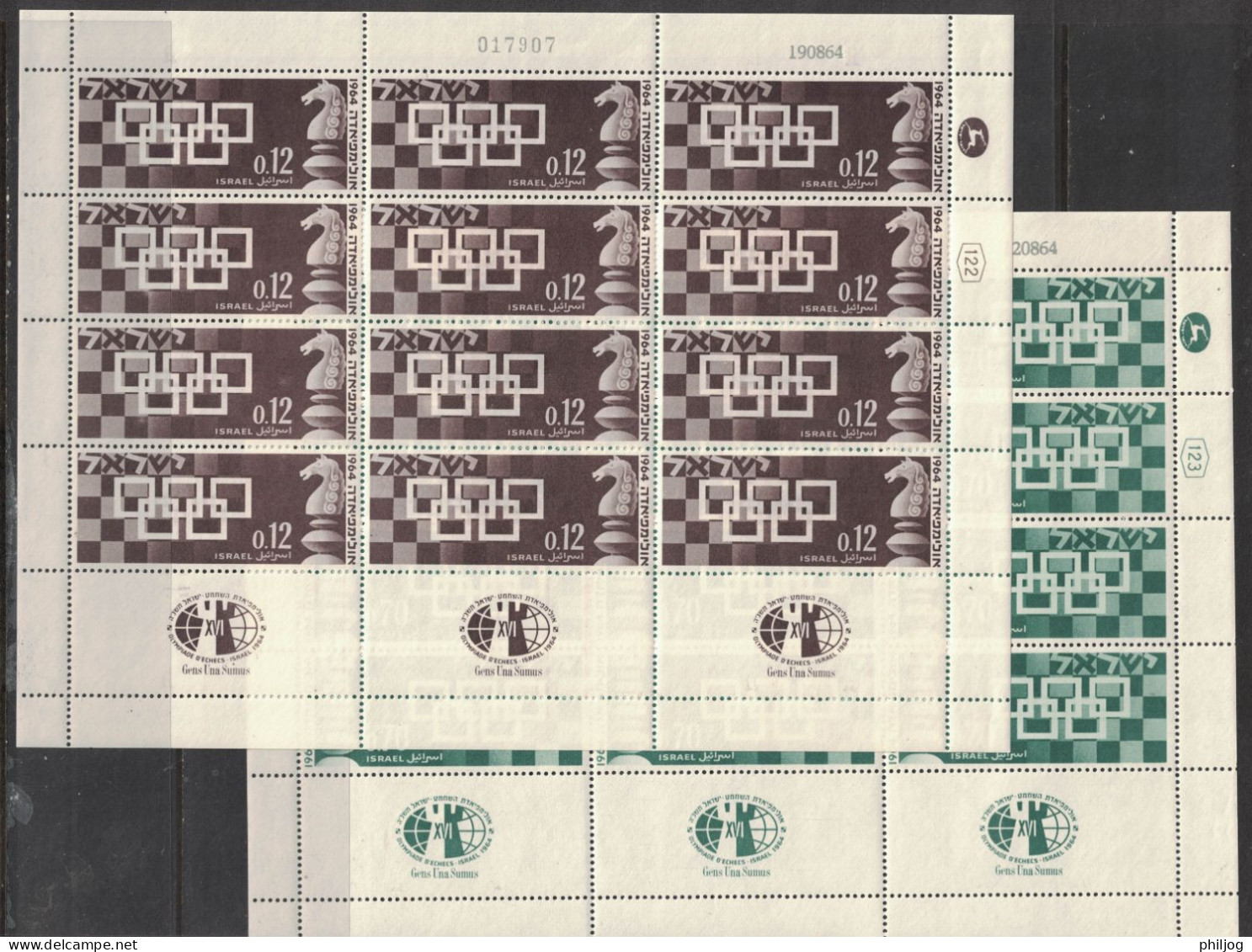 Israël 1964- Yvert 263-264, Scott#269-270, Bale 300-301 - Feuille Complète Neuve SANS Charnière - Echecs, Chess - Unused Stamps (with Tabs)