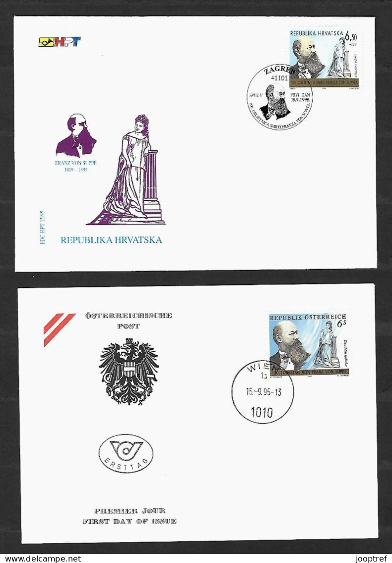 1995 Joint Austria And Croatia, BOTH OFFICIAL FDC'S: Ferdinand Von Suppé - Emissions Communes