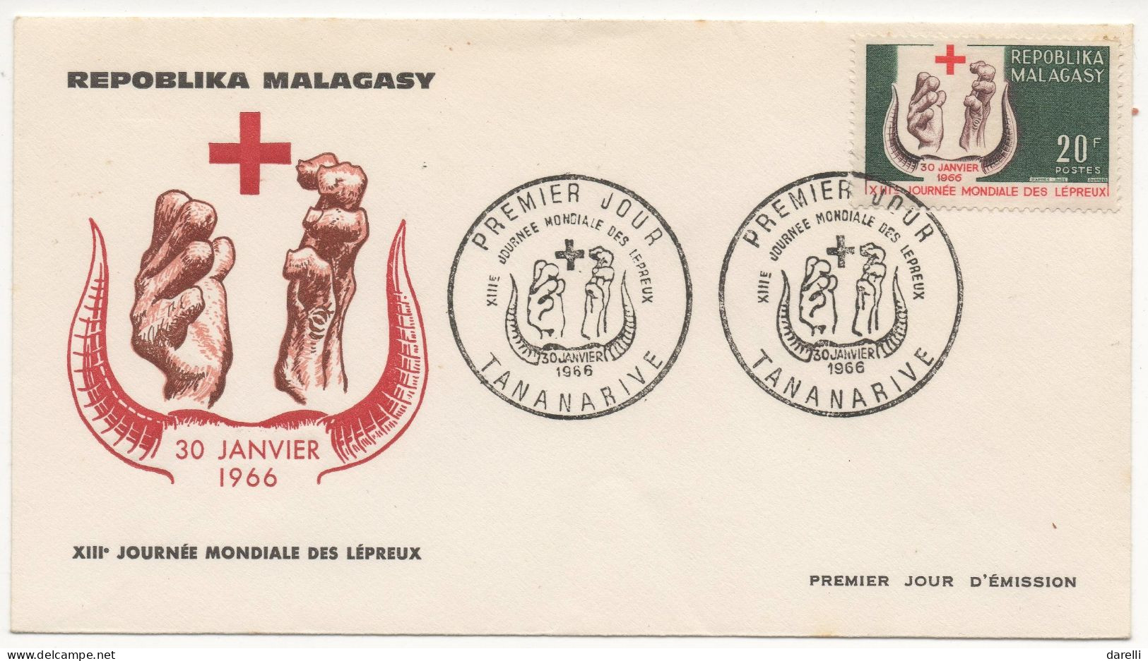 FDC Madagascar 1966 - Journée Mondiale Des Lépreux - Madagascar (1960-...)