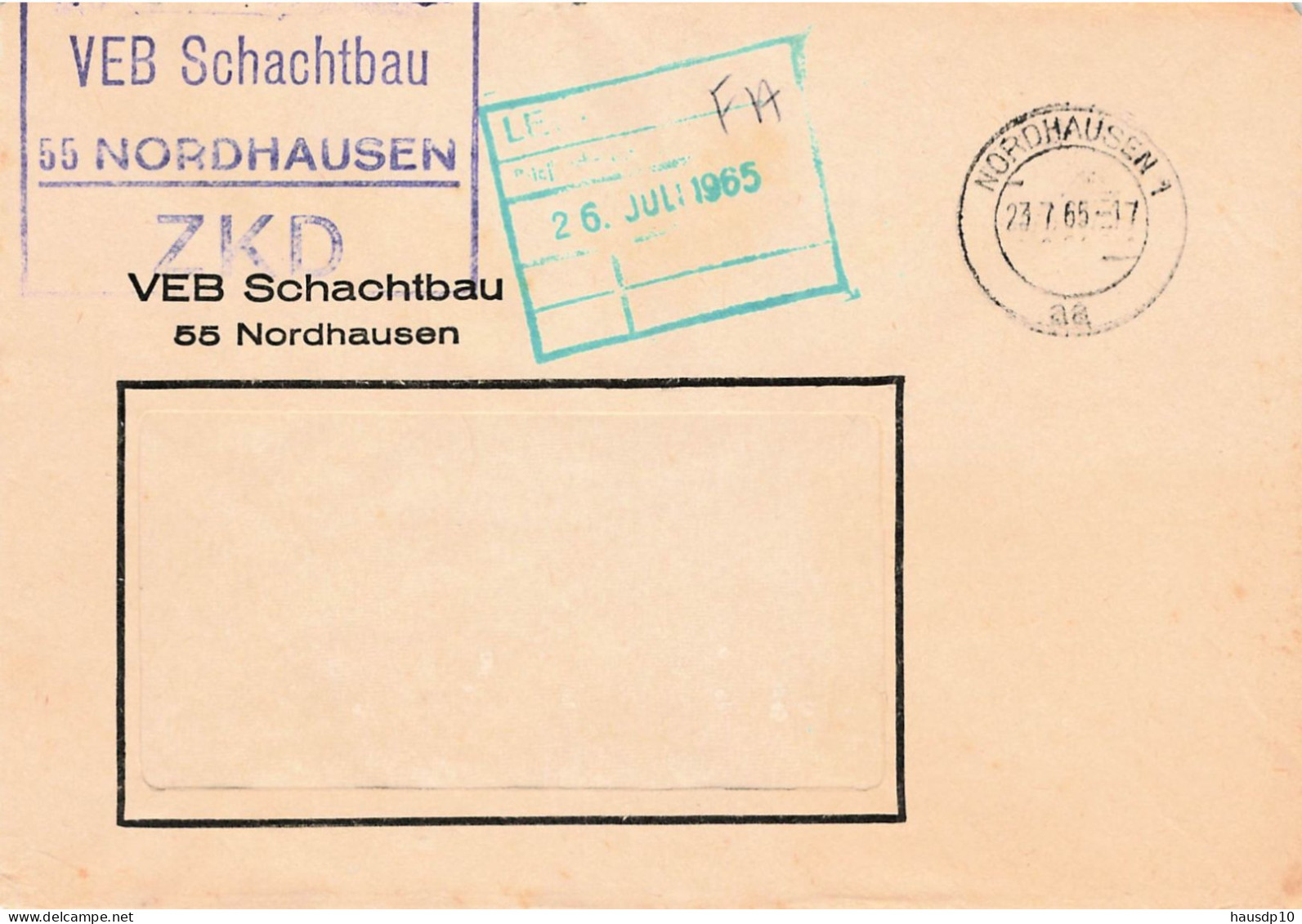 DDR Brief ZKD 1965 VEB Schachtbau Nordhausen - Zentraler Kurierdienst