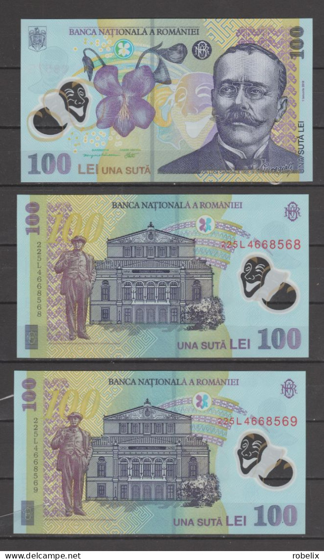 ROMANIA 100 LEI X 2 - 2018 ( Reprint 2022) - The Writer I.L.Caragiale - Polymer - UNC - Consecutive Series - Roumanie
