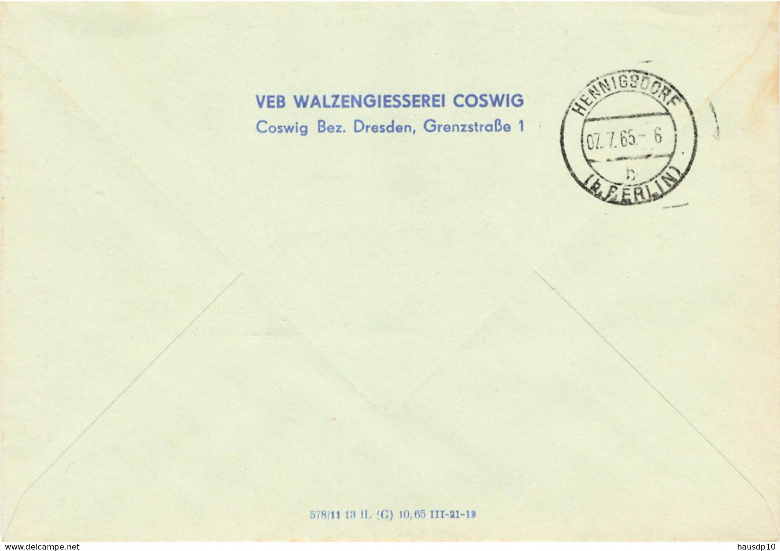 DDR Brief ZKD 1965 VEB Walzengießerei Coswig - Servicio Central De Correos