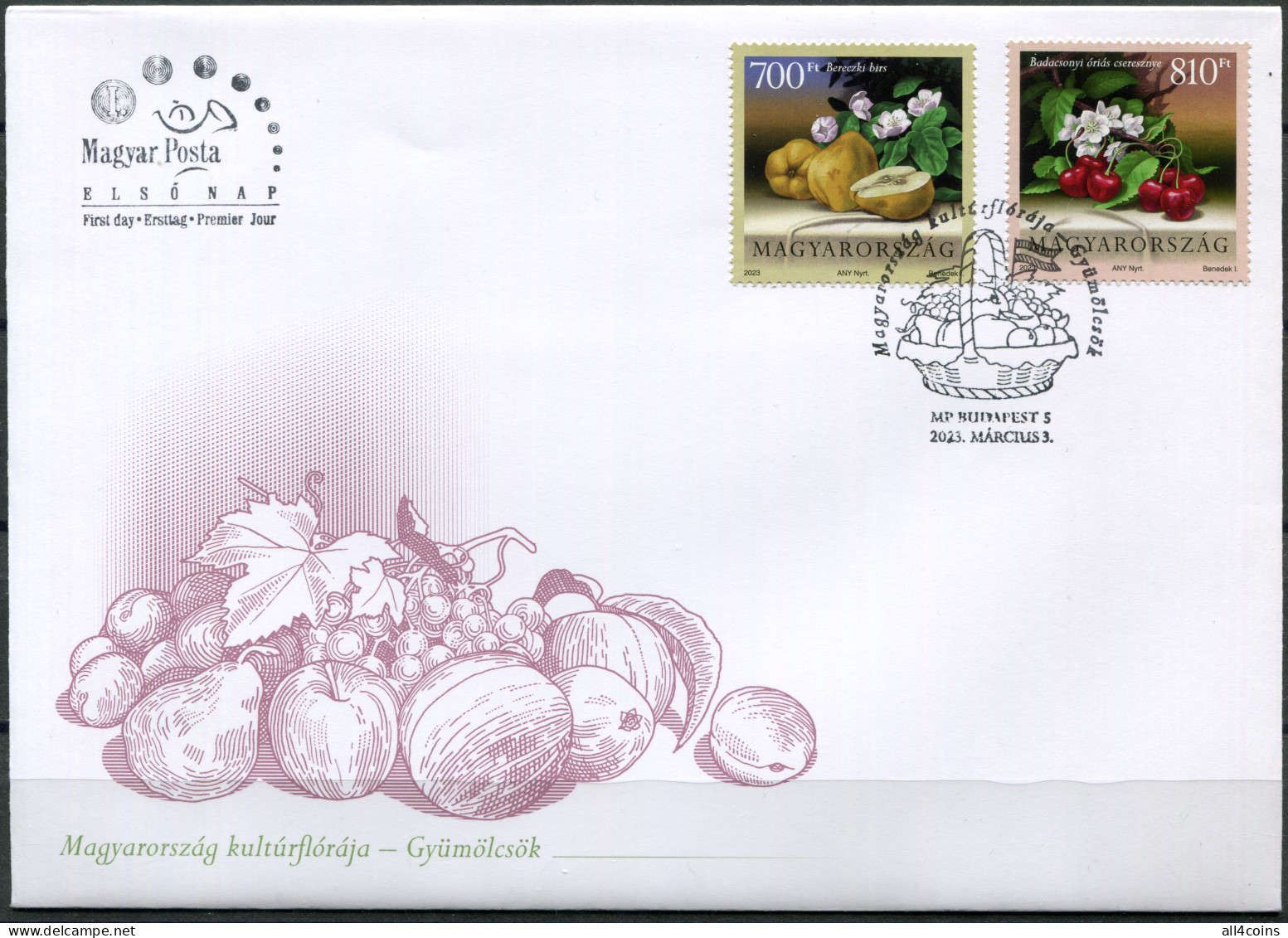 Hungary 2023. Hungarian Fruit Cultivars (Mint) First Day Cover - Neufs