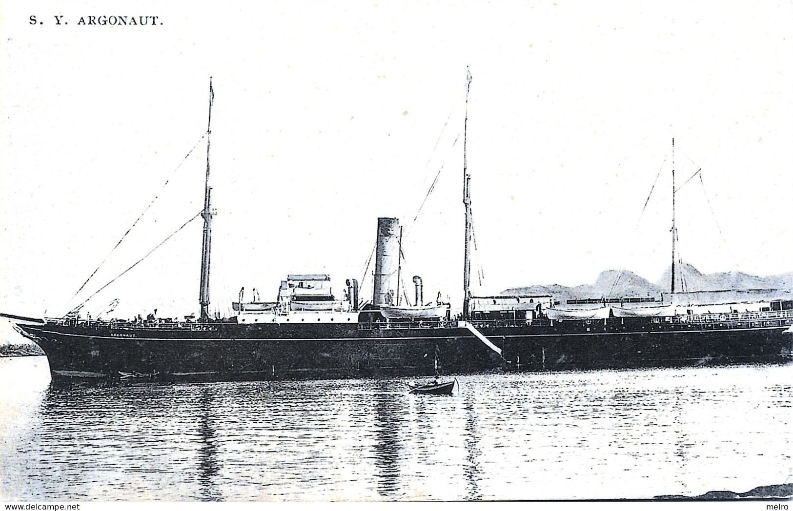 Post Card -  Paquebot -S. Y. Argonaut, Vor Anker Liegend Mit Kleinem Boot Davor - Commerce