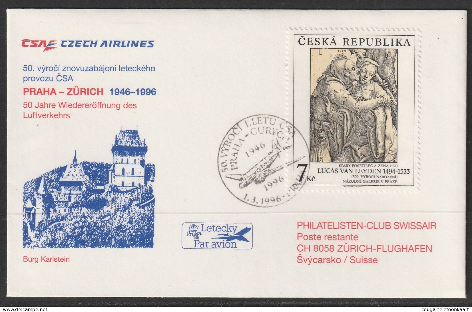 1996, Czech Airlines, Erstflug, Praha - Zürich - Airmail