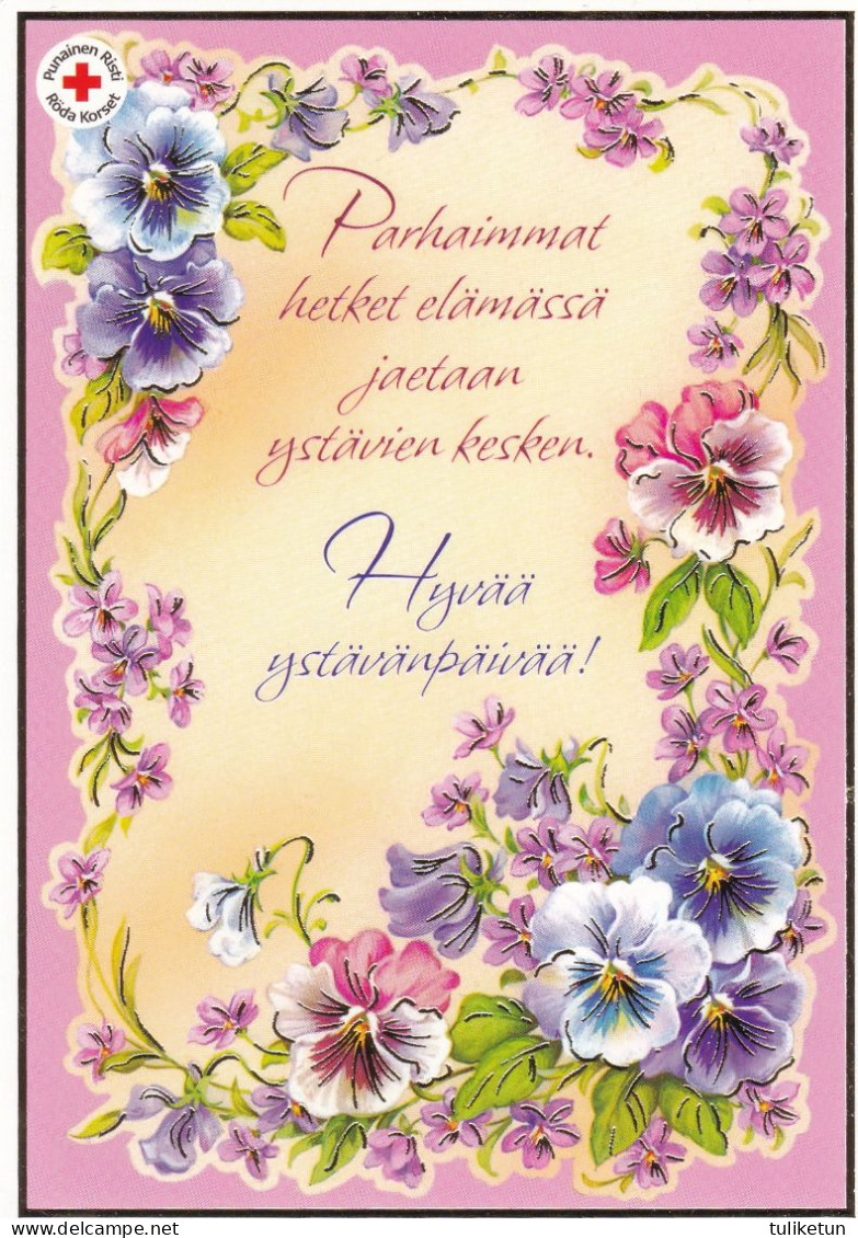 Postal Stationery - Flowers - Pansies - Violets - For A Friend - Red Cross - Suomi Finland - Postage Paid - Entiers Postaux