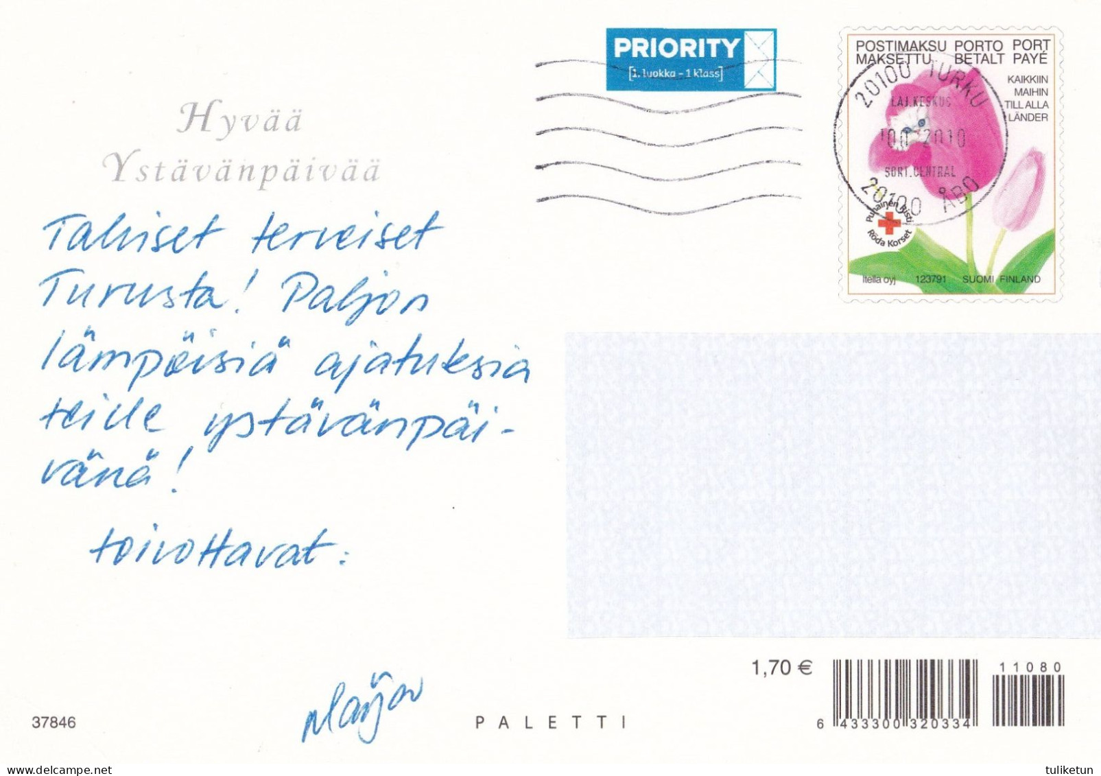 Postal Stationery - Flowers - Pansies - Violets - For A Friend - Red Cross - Suomi Finland - Postage Paid - Enteros Postales